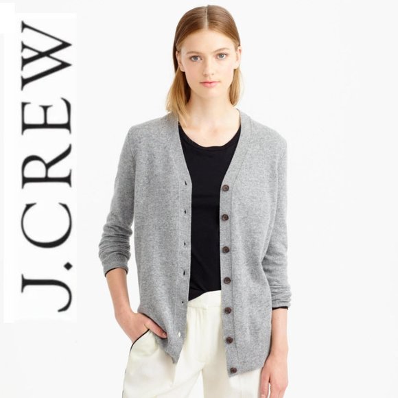 J. Crew Sweaters - J Crew Grey V-Neck Boyfriend Cashmere Cardigan Sweater Medium